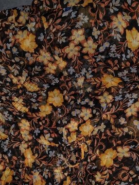 Floral Black Dress with Yellow and Blue Blooms